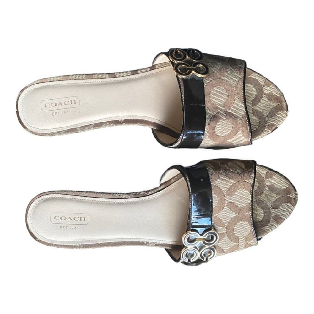 Coach Khaki/Brown Signature Pleated  Sandals, Size 10B - Picture 5 of 8